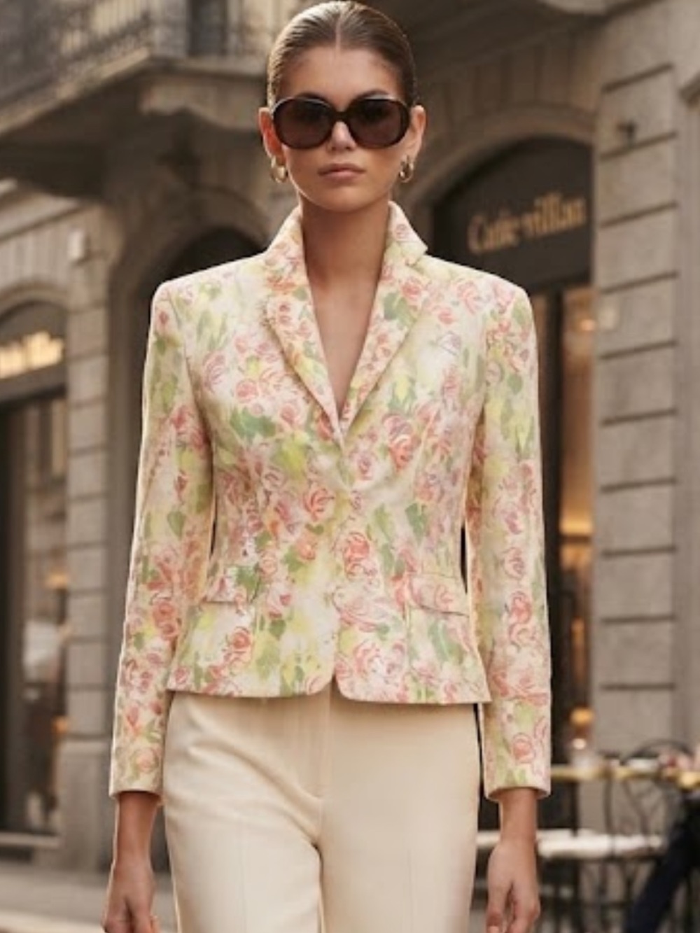 Vintage Elie Tahari Floral Linen Blend Blazer